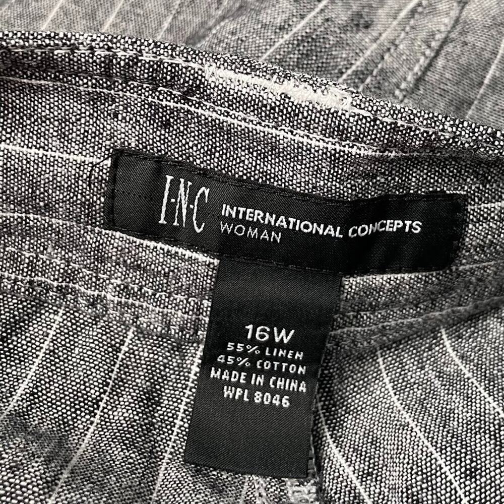 INC Plus Size 16W Gray Pinstripe Wide Leg Linen Pants Trousers Office Casual - Picture 6 of 12